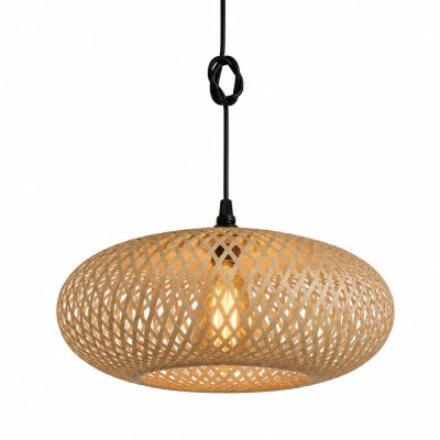 LAMPARA COLGANTE OVALADA BAMBU + AMPOLLETA VINTAGE – 40CM