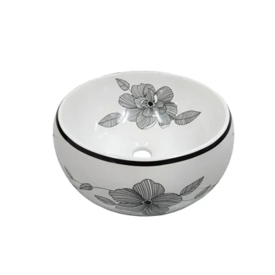 LOZA DE SOBREPONER CIRCULAR CON FLORES NEGRAS – 36 CM DE DIMETRO | 15 CM DE PROFUNDIDAD