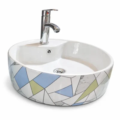 LOZA DECORADA GEOMÉTRICA SOBREPUESTA PARA LAVAMANOS – DIAMETRO DE 46 CM | PROFUNDIDAD 14CM