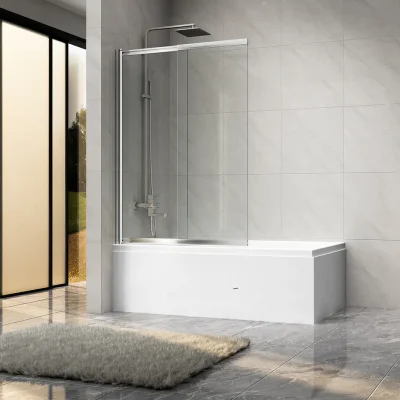 MAMPARA CORREDERA Y PIVOTE PARA TINA DE BAÑO – 80X140CM, 6MM | 1 PUERTA PIVOTE | AJUSTE -15MM | INSTALACIÓN REVERSIBLE | CORREDERA ABATIBLE