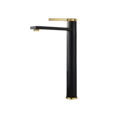 LLAVE MONOMANDO LAVAMANOS ALTA NEGRO DORADO – ALTO 20CM | ANCHO 4CM | LATÓN | AGUA FRIA Y CALIENTE