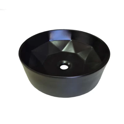LOZA SOBREPUESTA REDONDA GEOMETRICA NEGRA MATE – 40CM DE DIÁMETRO X 14 CM DE ALTO