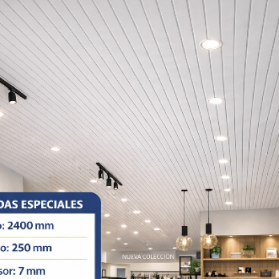 CIELO PVC BLANCO MATE – 250x7x2400, PRECIO POR CAJA DE 10 UNIDADES