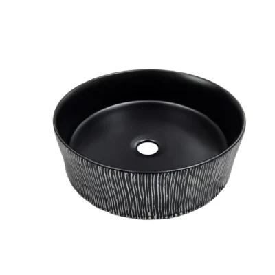 LOZA CIRCULAR NEGRO CON RAYAS BLANCAS – DIAMETRO DE 36CM | PROFUNDIDAD 12 CM