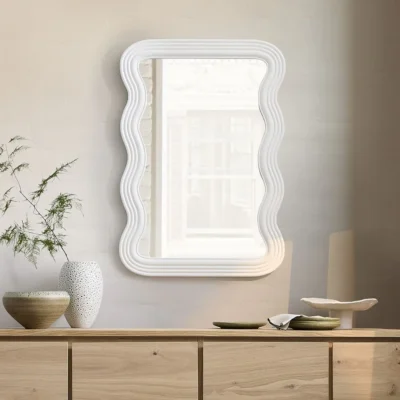 ESPEJO DECORATIVO BLANCO MODERNO – 50X90CM | VERTICAL U HORIZONTAL | ONDULADO | MARCO PVC